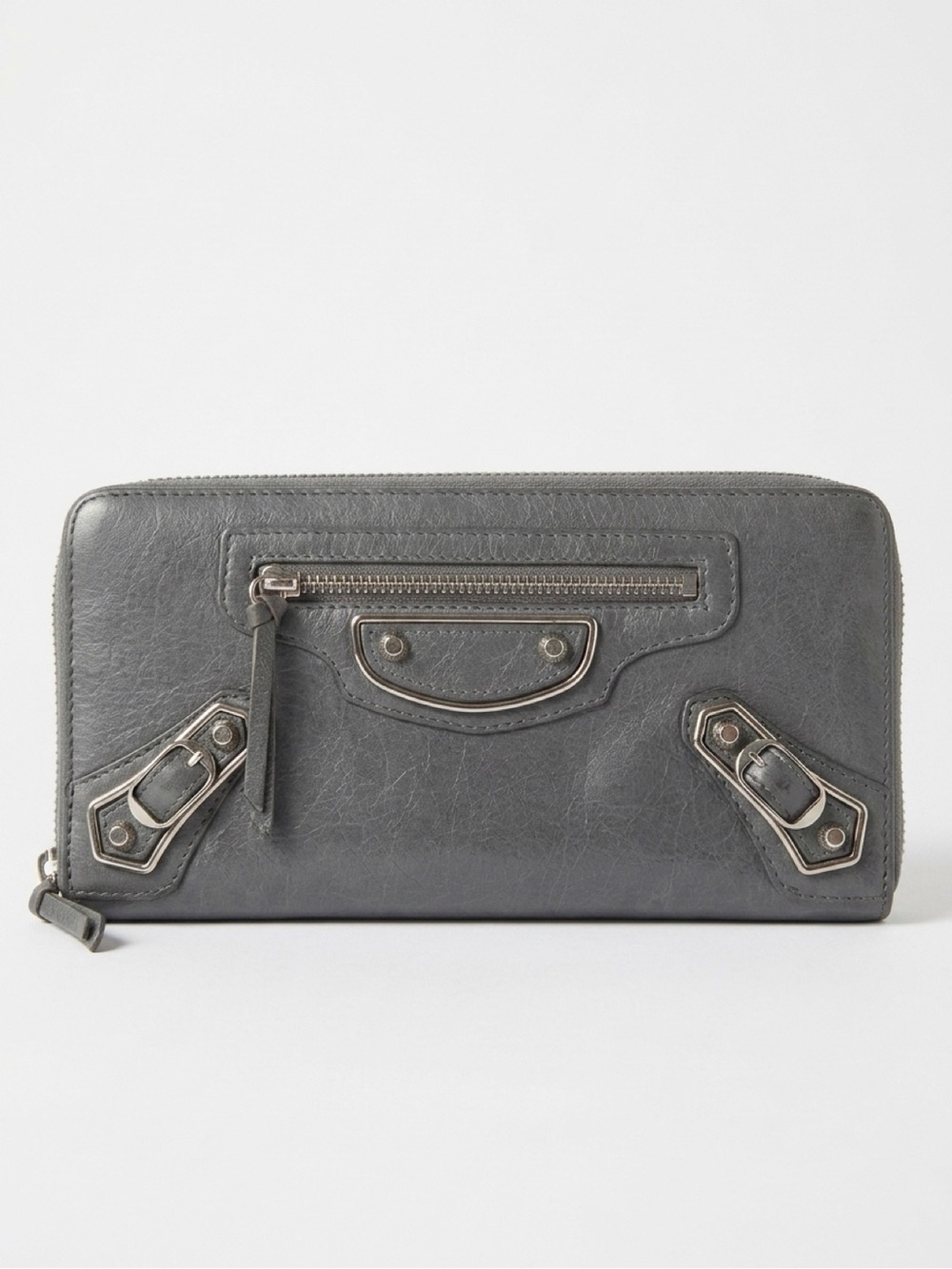 Balenciaga Classic Motorcycle Continental Wallet Gris Tarmac Gray Leather
